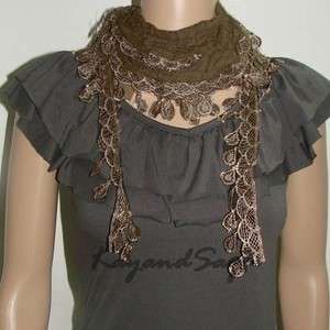 S007 Brown Cotton Triangle Lace Scarf Wrap Scarves New  