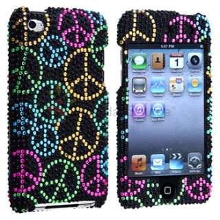 Peace Sign Bling Rhinestone Case+LCD Film Cover for iPod Touch 4th Gen 