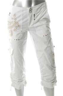 INC NEW Embellished Cargo White Embroidered Capri Pants Misses 12 
