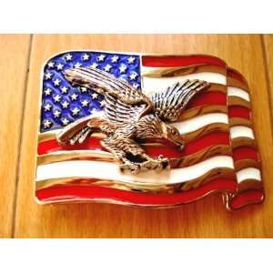  American Flag With Eagle Belt Buckle Beauty