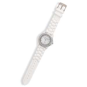  White Rubber Fashion Watch with Round Face Jewelry