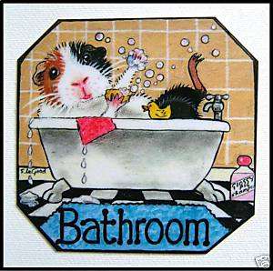 GUINEA PIG PAINTING BATHROOM DOOR SIGN SUZANNE LE GOOD  