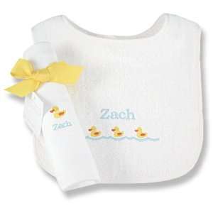  personalized just ducky bib & burp cloth set Baby