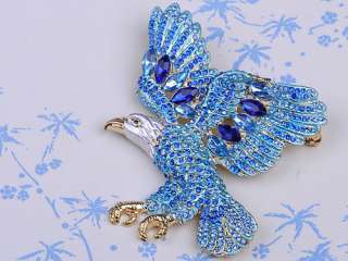 Blue Sapphire American USA Eagle Bird Swarovski Crystal Rhinestone Pin 