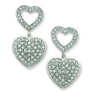  Sterling Silver Open Heart And Hanging Full Heart Cz Post 