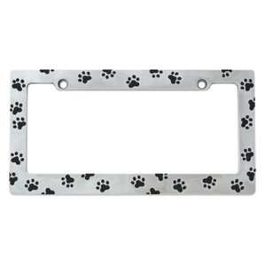  Paw Print Corrosion Resistant Chrome Plated Metal License Plate Frame