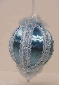 Blue Ribboned Satin Christmas Ornament Handmade  