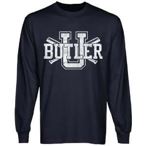 Butler Bulldogs Crossed Sticks Long Sleeve T Shirt   Navy Blue