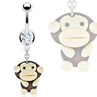 CUTE CLAY MONKEY BELLY NAVEL RING CZ DANGLE BUTTON PIERCING JEWELRY 
