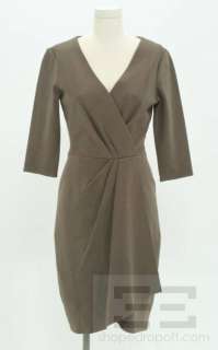 Kay Unger New York Brown Knit Pleated V Neck Dress Size 6  