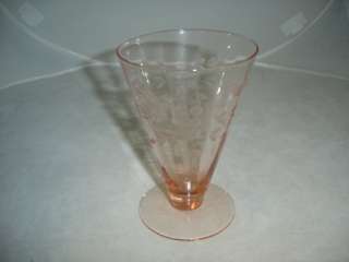 Pink depression green stem shot glass  