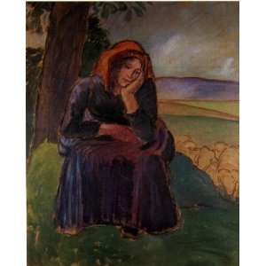  Oil Painting Seated Shepherdess Camille Pissarro Hand 