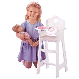 Childs White WOOD Doll HIGH CHAIR +Feeding+BIB Set 4 14 18 American 