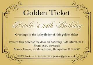   Birthday/Hen Night Invitations   Willy Wonka   Golden Ticket  