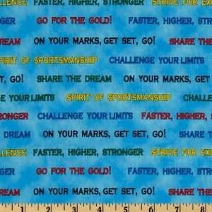  44 Wide Go For Gold Phrases Blue Fabric By The Yard 