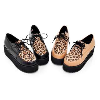   Charming Leopard Lace Up High Platform Flats Shoes UK 2.5 8  