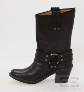 Frye Black Leather Short Carmen Harness Heeled Boots Size 7.5M  