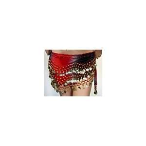  Red / Black two tone Belly dancing skirt with silver coins 