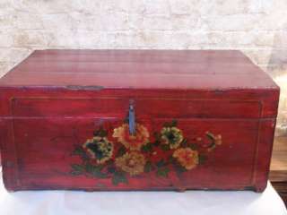 Red Antique Painted Storage Box   Trunk  