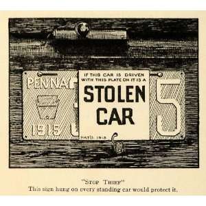  1916 Print Stolen Car Thief Lock Automobile Parts Park 