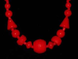 Antique / Vintage Art Deco Red Glass Bead Necklace Czech Signed with 
