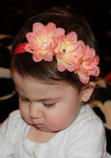 Baby Peach Ivory Triple Small Flower Roses on Headband  