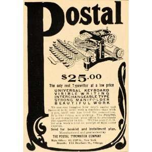  1903 Vintage Ad Postal Typewriter Universal Keyboard 