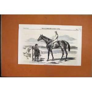  1857 Celebrated Racehorse Fisherman Jockey Old Print