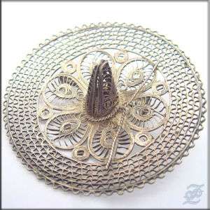     STERLING SILVER FILIGREE MEXICAN HAT BROOCH   