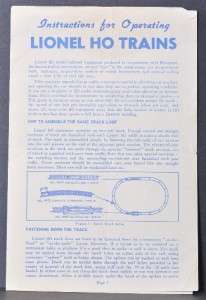 Postwar Instuctions for Lionel HO Trains 5700 8 9 57  