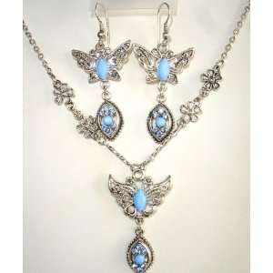   Blue Butterfly Rhinestones Necklace and Earrings Set Jewelry