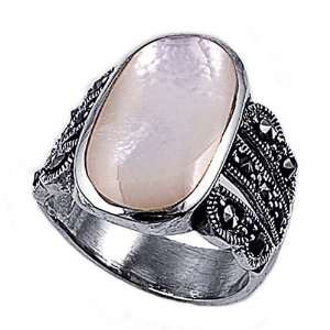   Ring Mother of Pearl Marcasite Ring 21MM ( Size 6 to 10) Size 9