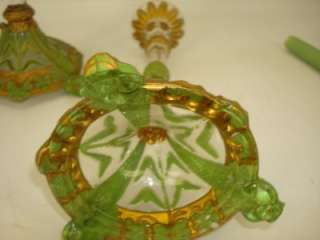 PAIR ANTIQUE FIGURAL HAND PAINTED GLASS CANDLESTICKS  
