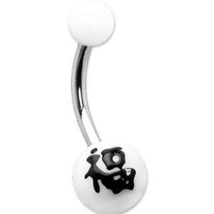  White Black Luck Chinese Symbol Belly Ring Jewelry