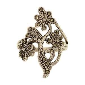   Fashion Ring with Antique Detail and Genuine Marcasite Size 9 Jewelry