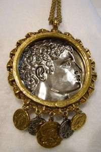 Huge Vintage Goldette Roman Medallion Coins Pendant Necklace  