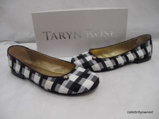 Taryn Rose Black/White Gingham Ballet Flats 37  