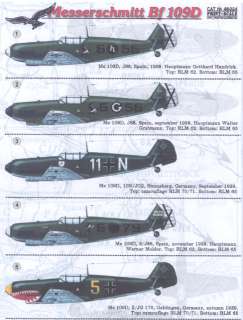 Print Scale Decals 1/48 MESSERSCHMITT Bf 109D German Fighter  