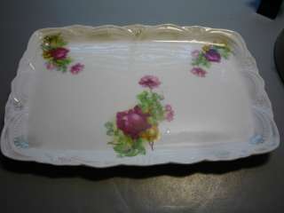 ANTIQUE CHINA 9 1/2 ROSES & GRAPES FANCY DRESSER VANITY TRAY  