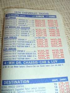 1976 Original chevrolet truck dealer pocket price book  