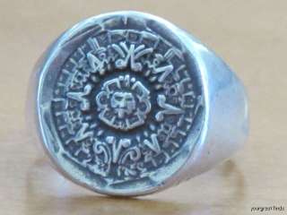   MEXICAN SOLID STERLING SILVER MAYAN CALENDAR SIGNET RING  