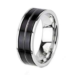 Polished Stainless Steel Wedding Band With Two Brushed Black Plated 