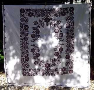 Antique Vintage c1930 Hand Quilted Embroidered Full Size Quilt 
