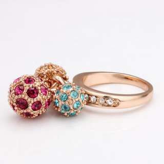   18K rose Gold plated Swarovski crystal 3 color ball Ring size 8  