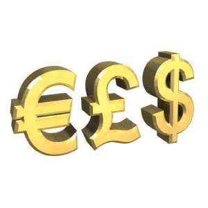 Simbolo Euro, Sterlina, E Dollaro in Oro   Peel and Stick Wall Decal 