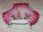 Antique Ruffled Glass Fruit Bowl with Red Cranberry Rim  