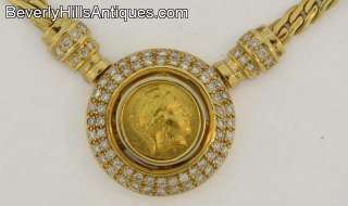   18k Marked 750 Gold 78 Diamonds Ancient Coin Necklace 31.9g  