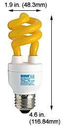 11W = 40W CFL Compact Fluorescent Yellow BUG Light Bulb  