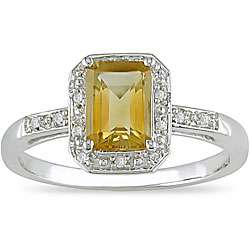 10k White Gold Citrine and Diamond Accent Ring  