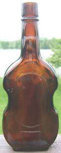 Vintage Anchor Hocking Violin Amber Glass Bottle 1960s  